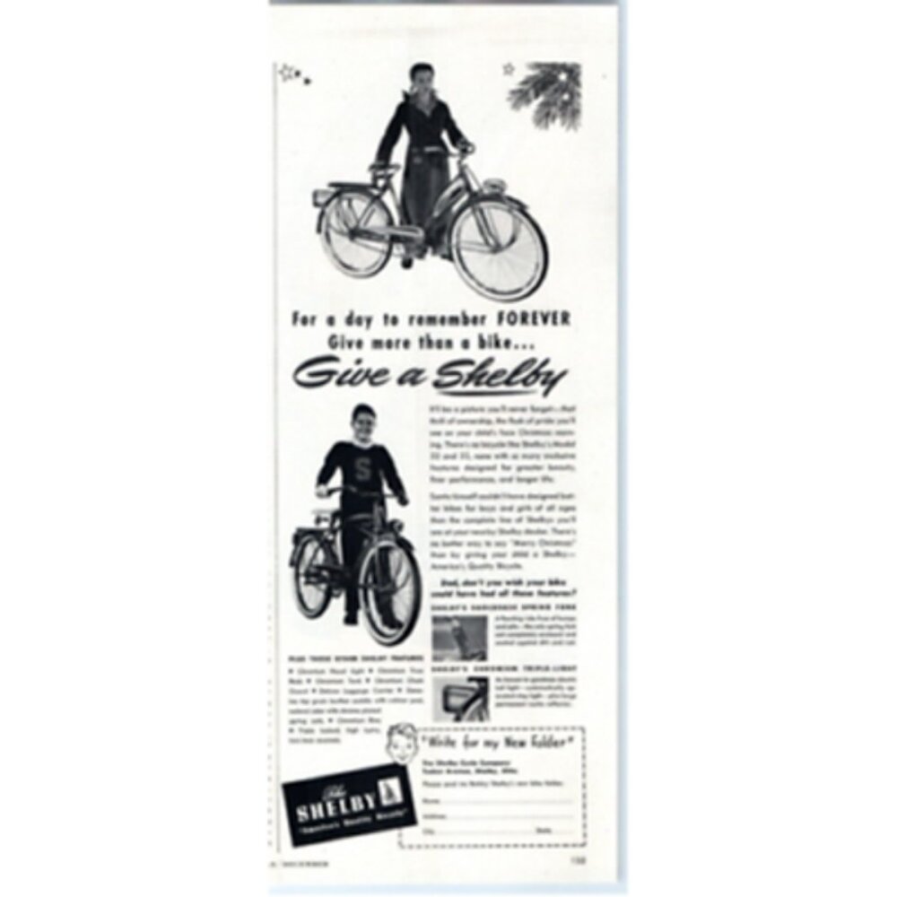 1948 Print Ad Shelby American Quality Bicycle Give A Bike For Christmas Boy Girl